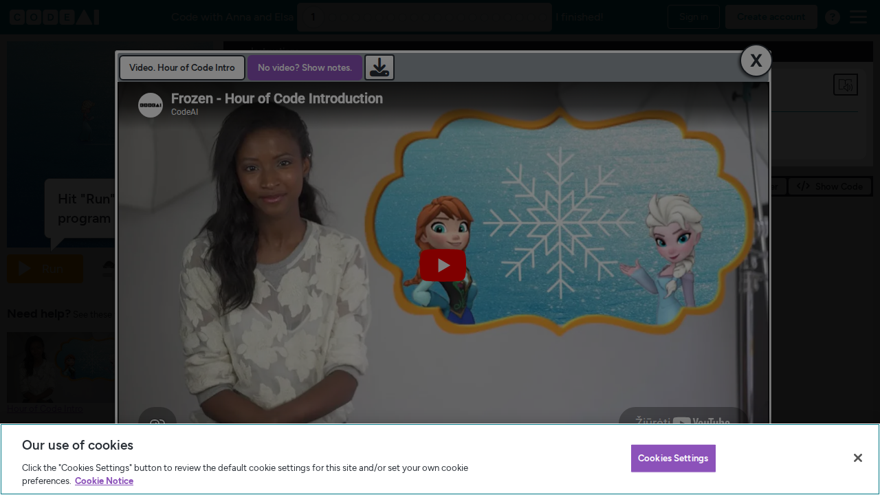 Code.org Frozen coding activity with Anna and Elsa teaching beginner programming concepts